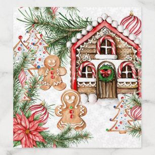 Candy cane house, gingerbread man, poinsettia envelope liner