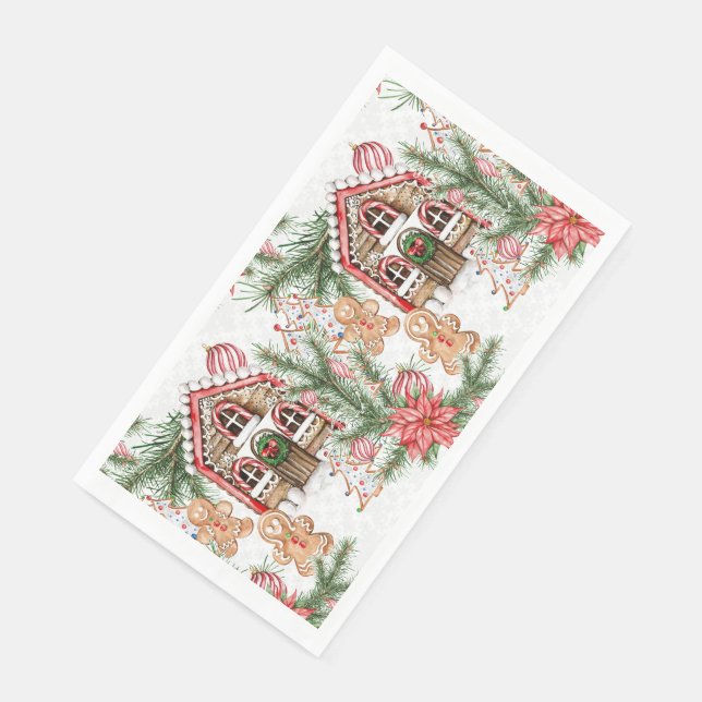 Candy cane house, gingerbread man, poinsettia paper guest towels (Corner)