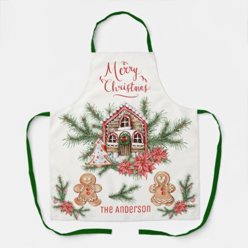 Candy Cane House Gingerbread man Poinsettia Pine Apron