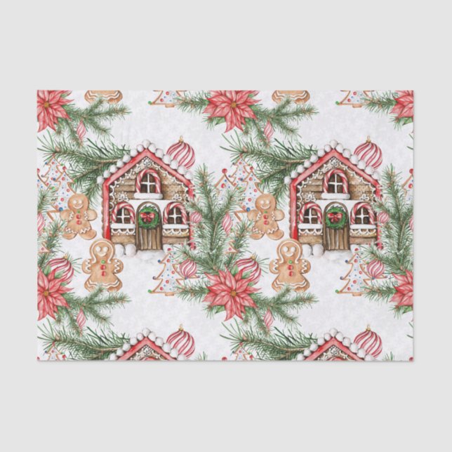 Candy cane house, gingerbread man, poinsettia tissue paper (Front)
