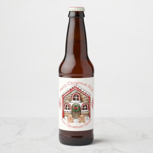 Candy cane house gingerbread man woman Christmas Beer Bottle Label