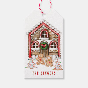 Candy cane house, gingerbread people Christmas Gift Tags