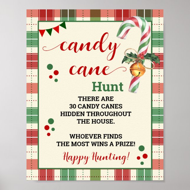Candy Cane Hunt Christmas Game Plaid Sign (Front)