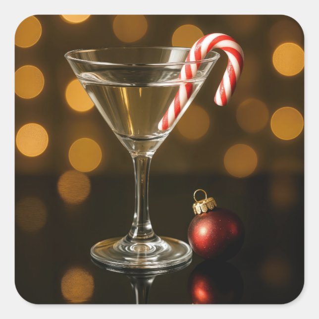 Candy Cane in a Christmas Martini Square Sticker (Front)