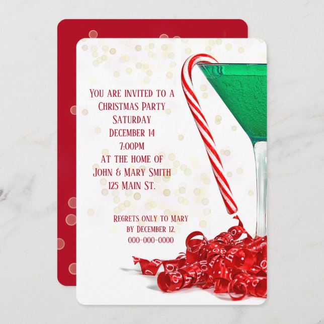 Candy Cane In Martini Glass Invitation (Front/Back)