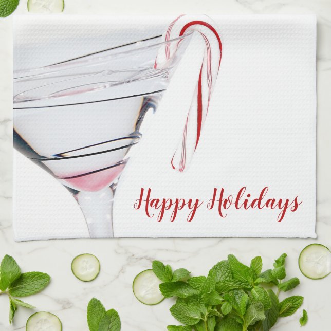 Candy Cane In Martini Glass  Kitchen Towel (Folded)