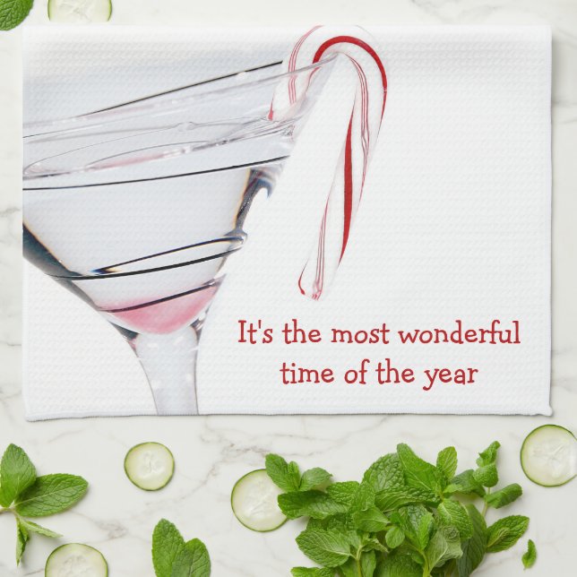 Candy Cane In Martini Glass Kitchen Towel (Folded)