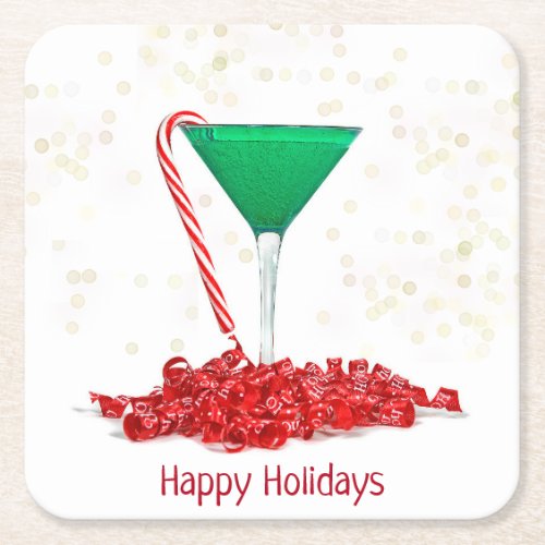 Candy Cane In Martini Glass Square Paper Coaster