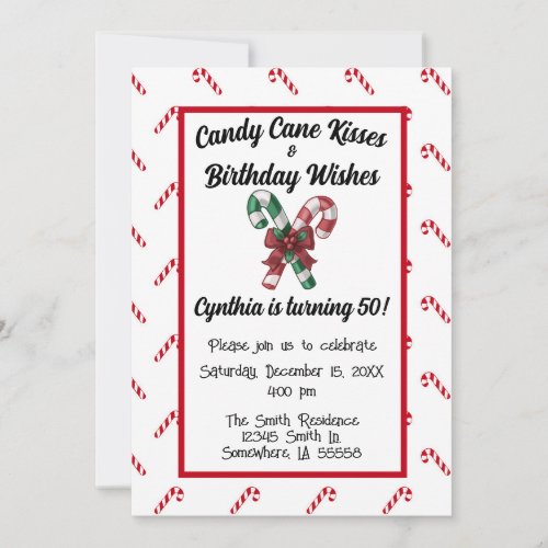 Candy Cane Kisses and 50th Birthday Wishes  Invitation