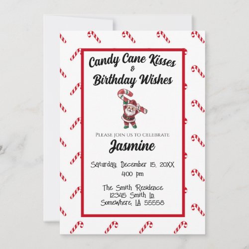 Candy Cane Kisses and Birthday Wishes Invitation