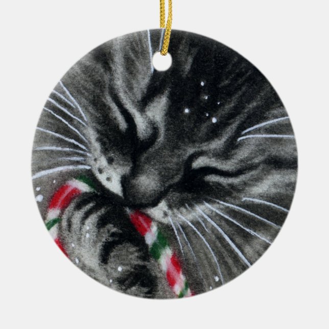 Candy Cane Kitten CAT  Ornament (Front)