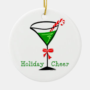 Candy Cane Martini Ceramic Ornament
