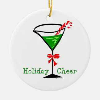 Candy Cane Martini Ceramic Ornament