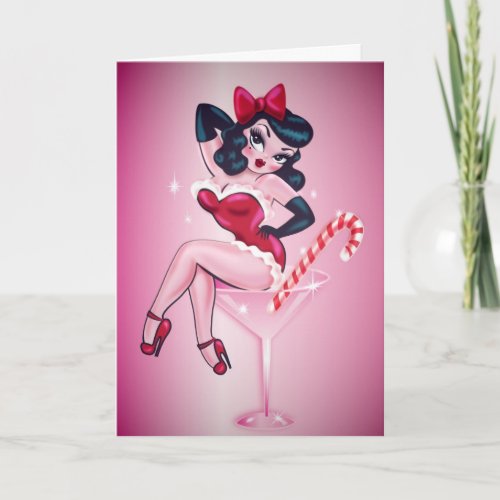 Candy Cane Martini Pin Up Girl Holiday Card