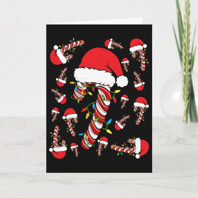Candy Cane Merry And Bright Red And White Fun Chri Card (Front)
