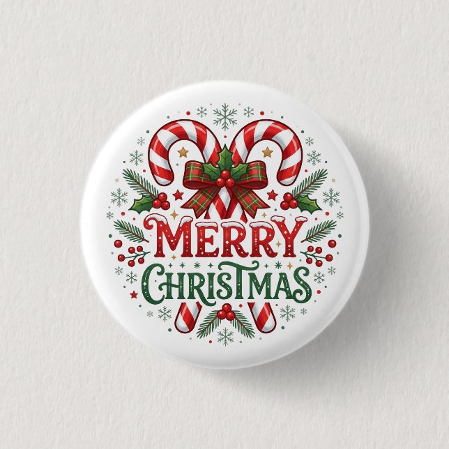 Candy Cane Merry Christmas  Button (Front)
