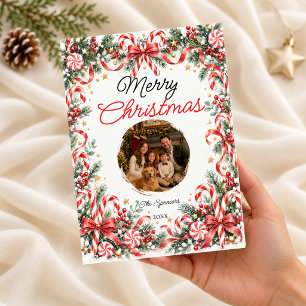 Candy Cane Merry Christmas Family Portrait Holiday Card