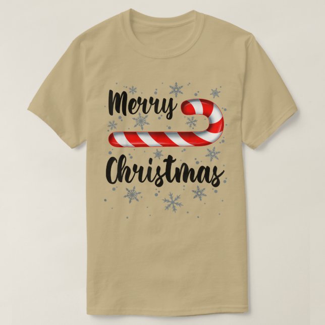 Candy Cane Merry Christmas Red and White Candy Sno T-Shirt (Design Front)
