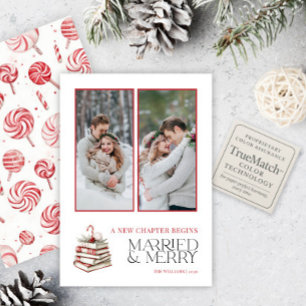 Candy Cane Merry & Married 2 Photo Newlywed Holiday Card