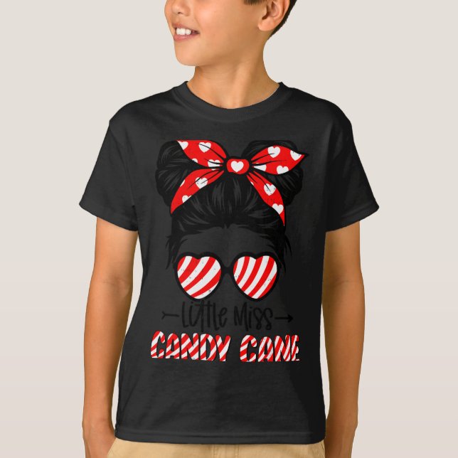 Candy Cane Messy Bun Girl Christmas Xmas Holiday G T-Shirt (Front)