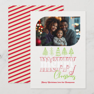 Candy Cane Modern Retro Doodle Christmas Photo Holiday Card