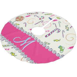 Hot Pink Christmas Tree Skirts Zazzle Candy Cane Monogram Hot Pink Diamond Initial Brushed Polyester Tree Skirt