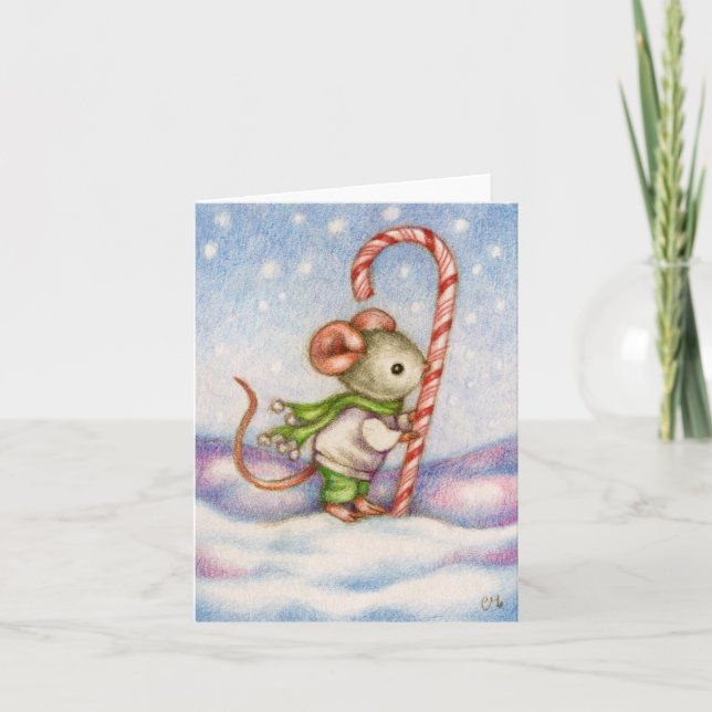 Candy Cane Mouse Christmas Greeting Card (Front)