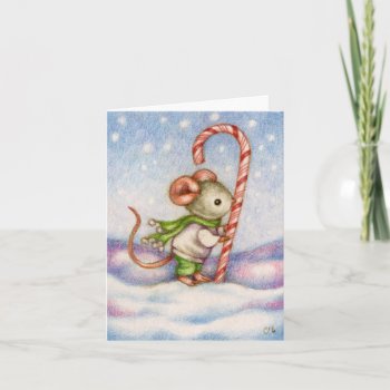 Candy Cane Mouse Christmas Greeting Card by yarmalade at Zazzle