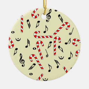 Candy Cane Music Notes Ceramic Ornament