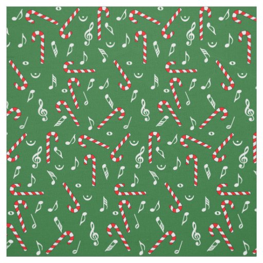 Candy Cane Music Notes Fabric