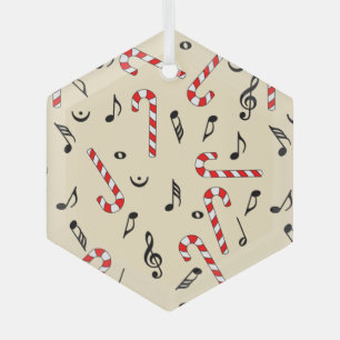 Candy Cane Music Notes Glass Ornament