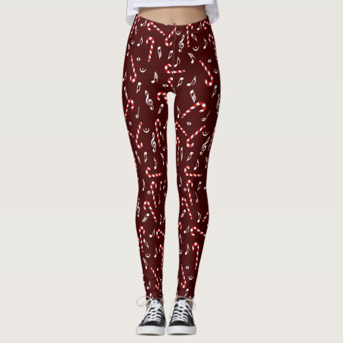 Candy Cane Music Notes Leggings