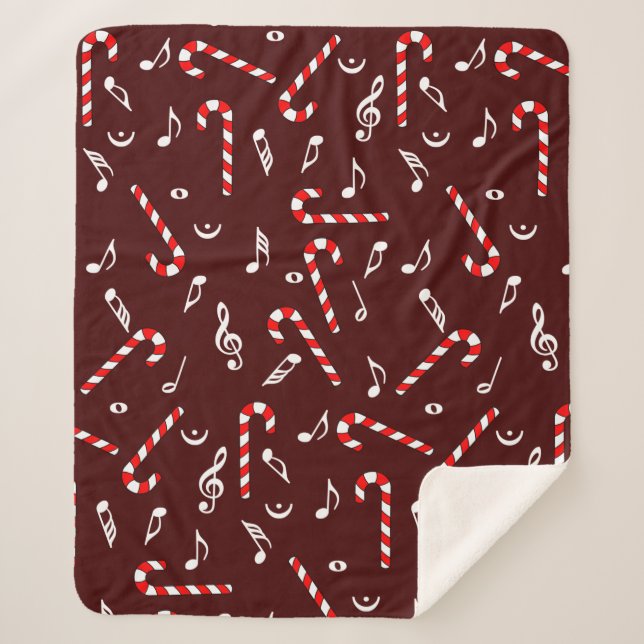 Candy Cane Music Notes Sherpa Blanket (Front)