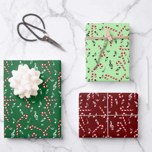 Candy Cane Music Notes Wrapping Paper Sheets