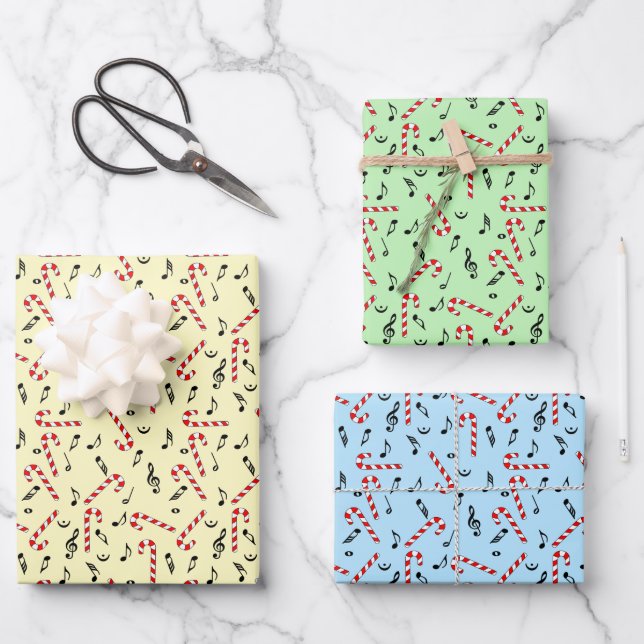 Candy Cane Music Notes  Wrapping Paper Sheets (Front)