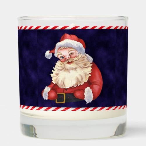 Candy Cane Navy Blue Vintage Santa Claus Christmas Scented Candle