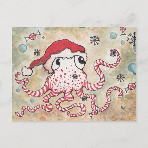 Candy Cane Octopus Postcard