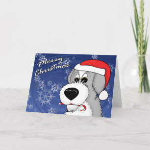 Candy Cane Old English Sheepdog Christmas Card