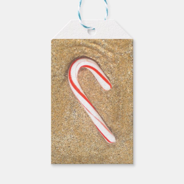 Candy Cane on Beach Gift Tags (Front)