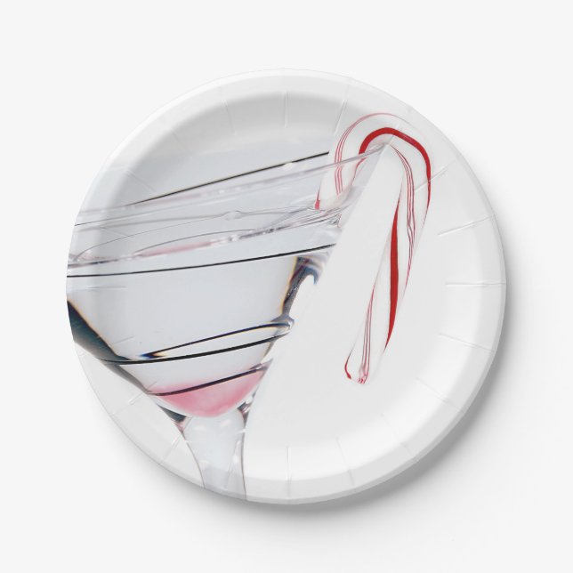 candy cane on martini glass paper plates (Front)