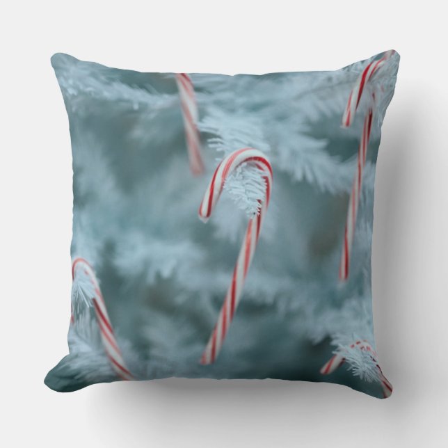 Candy Cane on Tree Throw Pillow (Front)