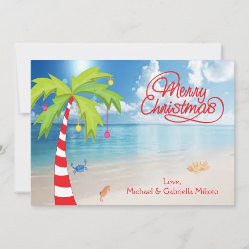 Candy Cane Palm Tree Beach Christmas Card