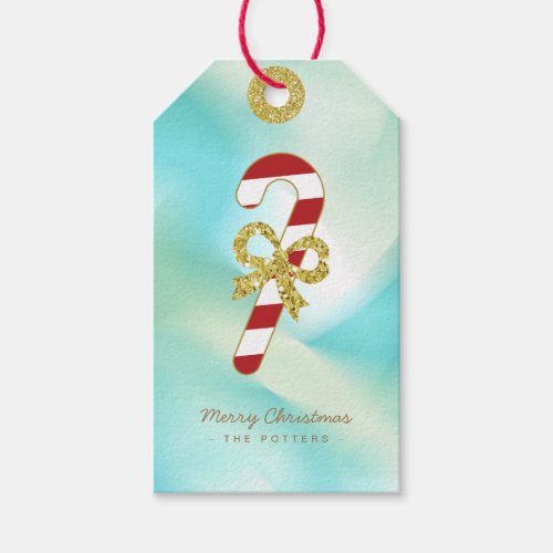 Candy Cane  Pastel Green Gradient  Gold Gift Tags