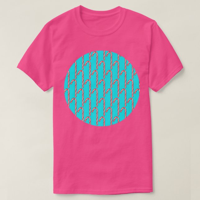 Candy Cane Pattern on Turquoise Background 49 T-Shirt (Design Front)