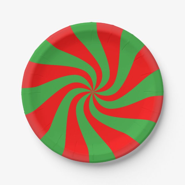 Candy cane pattern red and green paper plates (Front)