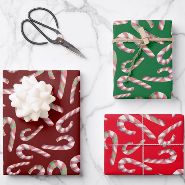 Candy Cane Pattern Red Green Maroon Wrapping Paper Sheets (Creator Uploaded)