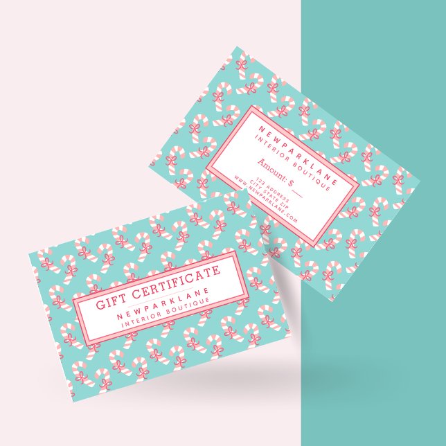 Candy Cane Pattern Teal Christmas Gift Certificate (Creator Uploaded)