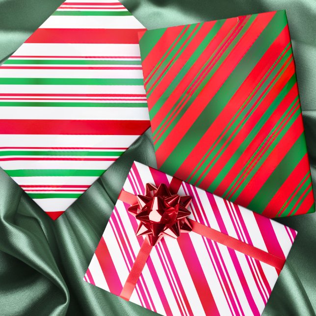 Candy Cane Patterns Christmas Red and Green White Wrapping Paper Sheets (Creator Uploaded)