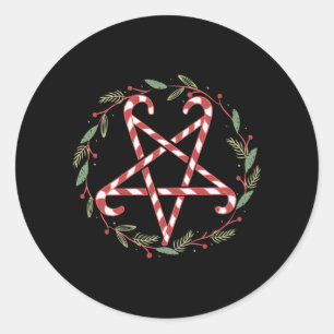 Candy Cane Pentagram Classic Round Sticker