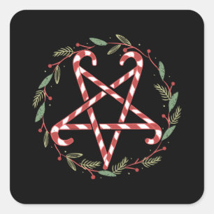 Candy Cane Pentagram Square Sticker